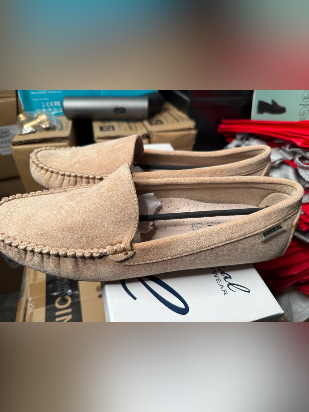 New Bernal Casual Women's Suede Moccasins in Light Beige Size 9 Slip on